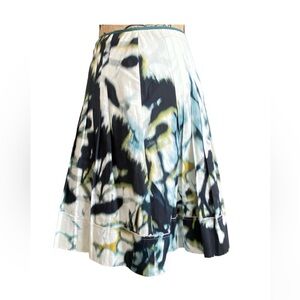 Elie Tahari Watercolor Pleated A-Line Abstract Skirt